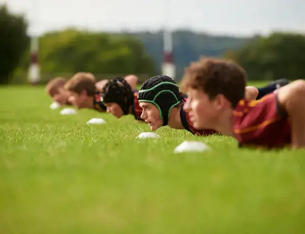 Rendcomb College Sixth Form pupils in rugby training