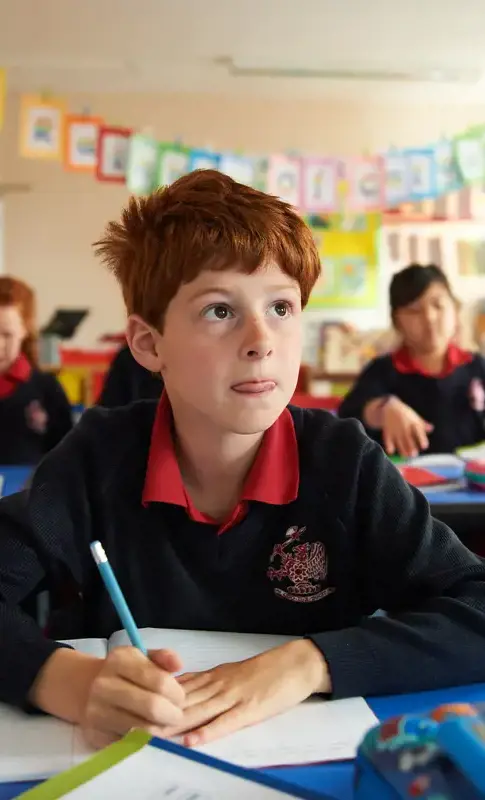 Boy studying in classroom