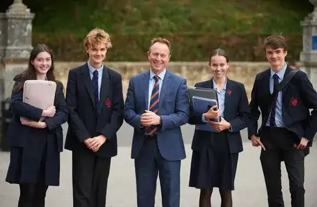 Rendcomb College Head of College, Rob Jones with students