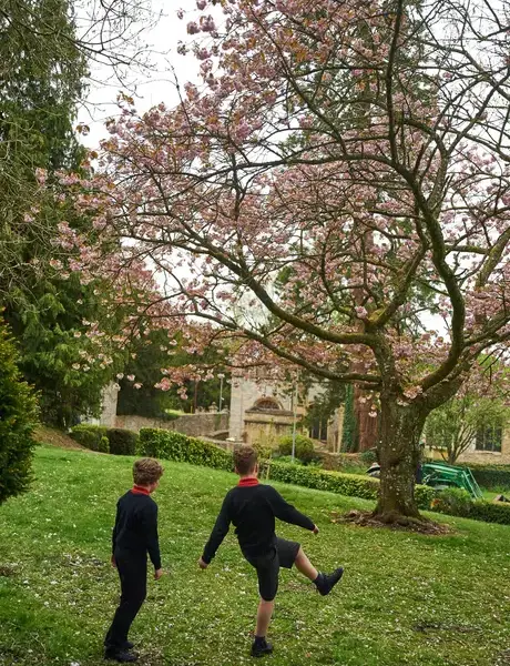 Rendcomb College pupils in the school grounds