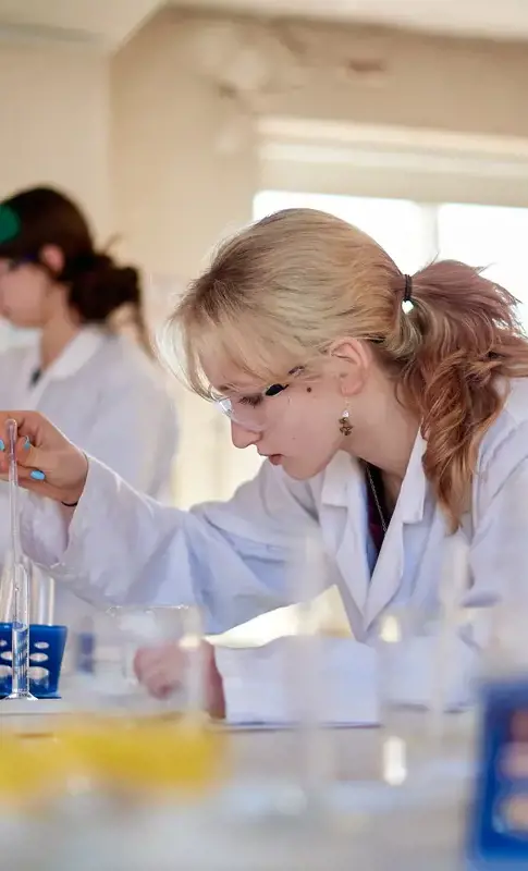 A student in science class